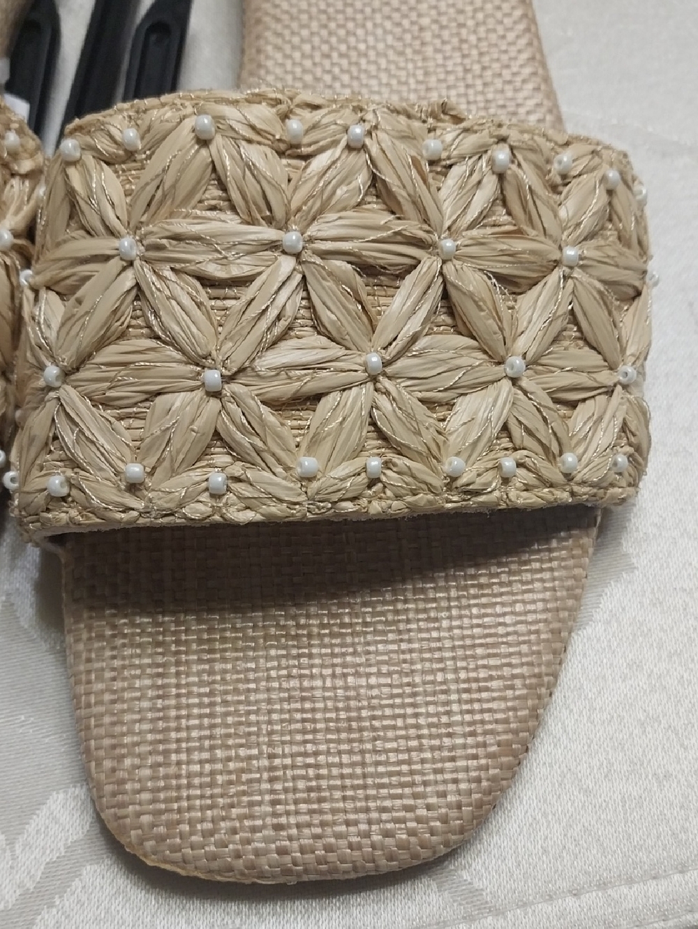 Time & Tru NWT Women's Raffia Flat Slide Sandals Tan Size 8M & 9M Coquette - Picture 4 of 6